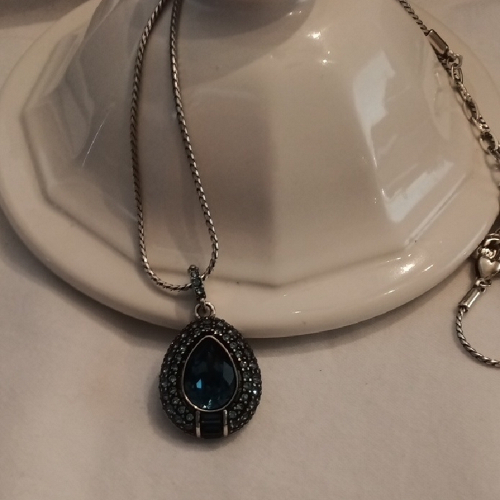 Brighton Elegant Silver Necklace with Swarski Crystals Blue Pendant - Picture 3 of 7